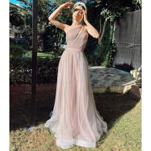 Evening Dress 2020 A-Line Unique Design Floor Length Sleeveless Court Train Women Formal Party Gowns Shinny Pleat Gorgeous