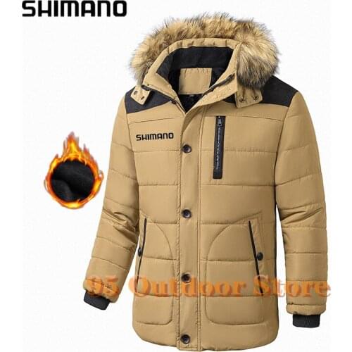 Shimano Winter Jacket Men 2022 Fishing Fur Hooded Male Parka Jacket Mens Solid Thick Jackets Cotton Coats Man Fleece Parkas Win
