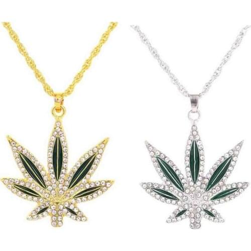 ZK20 Mens Fashion 18K Gold Plated Punk Hip Hop Big Maple Leaf Diamond Pendant Necklace Men Silver Chain Jewelry