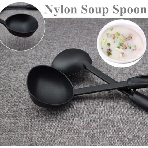 1Pcs Kitchen Soup Spoon Cookware Nylon Ladle Black Kitchen Tableware Ladle For Meal Dinner Scoops Kitchen Supplies Cooking Tool