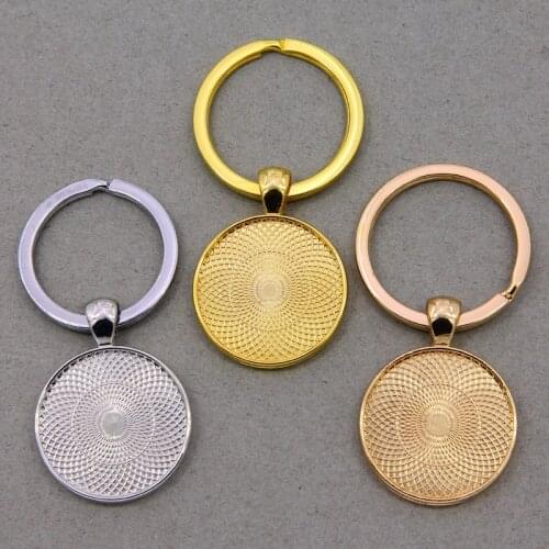 2pcs Double sided 25mm Cabochon Blank Keychain Pendant Base Handmade Key Chain Keyring Fit 25mm Glass DIY Jewelry Making