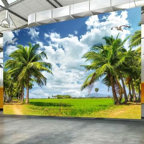 Blue Sky White Clouds Coconut Tree Picture Wall Painting 3D Photo Wallpaper Bedroom Living Room Background Landscape Wall Mural