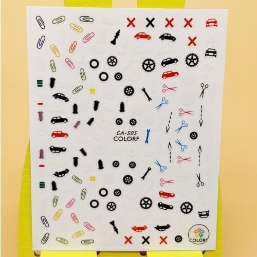 3D Stickers for Nails Scissors Icon Needle Design Nails Art Decoration Manicure Sticker Decals Slider Nail Foil Accessories