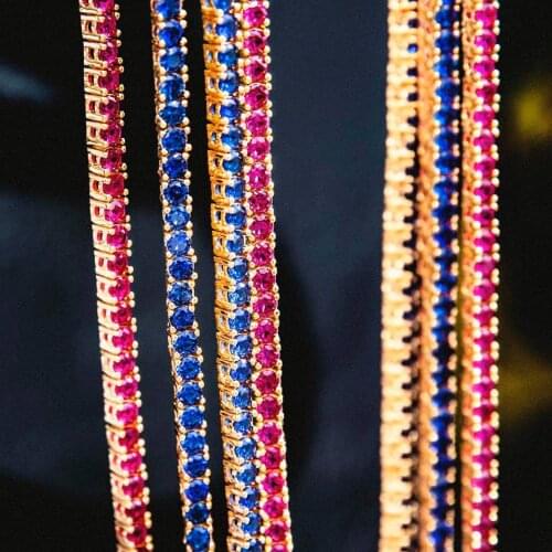 2021 Summer New Gold Color Iced Out 3MM Ruby Pink Cubic Zirconia CZ Tennis Chain Hip Hop Bling Cool Men Boy Chain Necklace