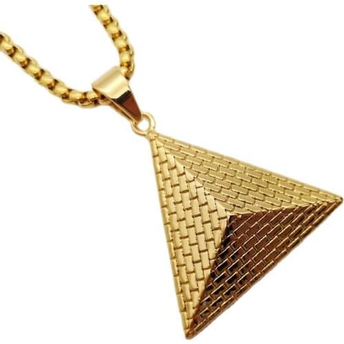Gold color solid triangular Pyramid pendant necklace stainless steel fashion Egyptian Pyramid necklace men jewelry