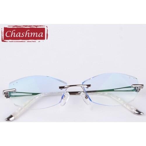 Chashma Female Frame Blue Colored Lenses Opticos Gafas Women High Degree Super Light Eyeglasses Rimless Spectacles