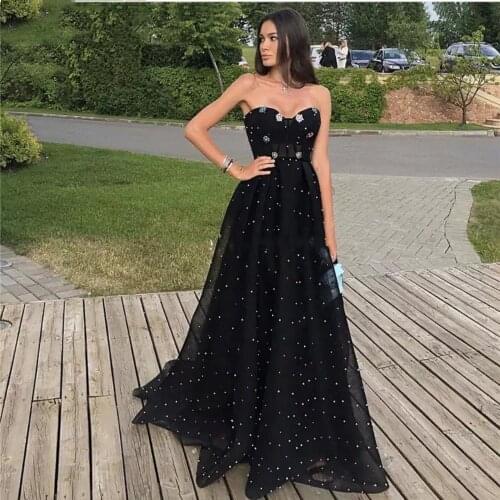 Black Polka-Dot Evening Dresses 2021 A-Line Sweetheart Backless Sleeveless Tulle Elegant Long Party Prom Gown Floor Length