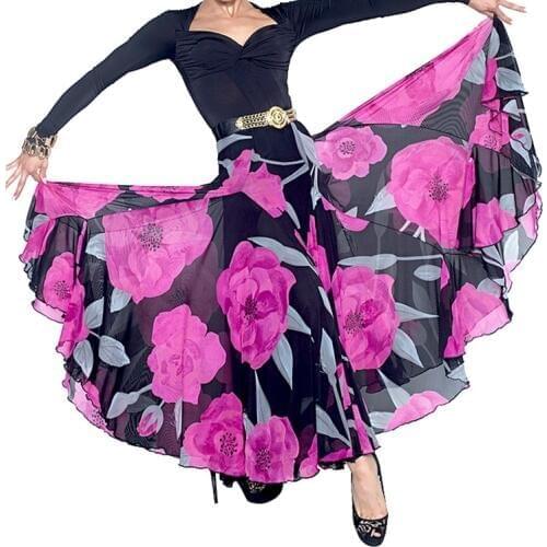 Ballroom dance double layers eight pieces fabric big flare hem skirts Spain Waltz modern dance skirt S15005 practice