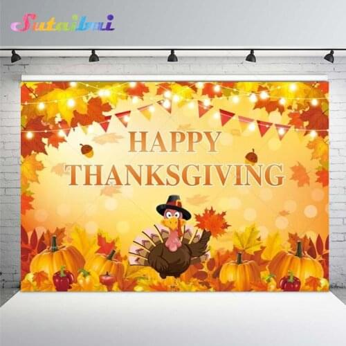 Happy Thanksgiving Day Background Child Pumpkin Maple Leaves Autumn Turkey Blessing Banner Photo Backdrop Photography Studio