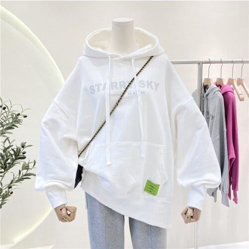Cotton Pullovers Coats Plus Size Womens Casual Hoodies Jumpers 2021 Spring Plain Letter Print Hooded Sweatshirts Oversized