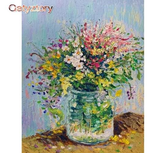 GATYZTORY Frame Flowers DIY Painting By Numbers Street Wall Art Picture By Numbers Acrylic Canvas By Numbers For Home Decors