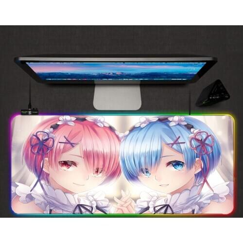XGZ Animation Mouse Pad Re Zero Girl RGB Gaming Mouse Pad Backlit LED Color Light Computer Keyboard Desk Mouse Pad 90X40 /80x30