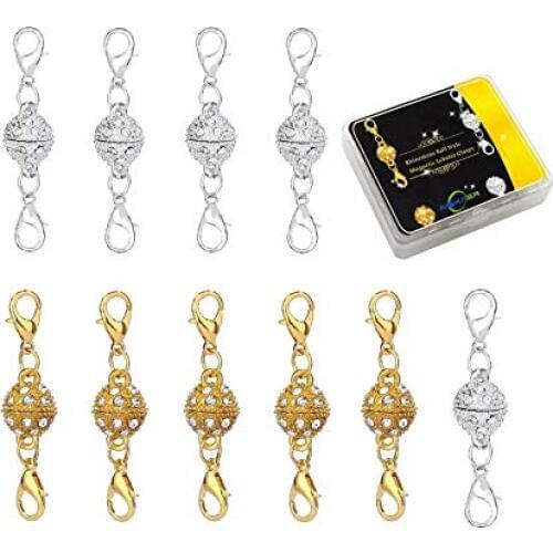 Magnetic Lobster Clasps for Jewelry Necklace Bracelet Rhinestone Ball Style Cylindrical and Ball Tone Lobster Clasps