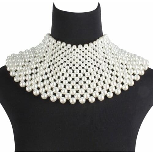Fashion Hyperbole Multi Layer Beading Chain False Collar Big Choker Wide Necklace Women Bohemian Ethnic Handmade Pearl Necklaces