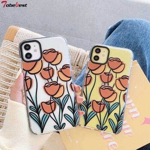 Tobebest Tulip Floral Clear Soft Phone Cases for iPhone 12 Pro Max 11 pro max XR XS Max 7 8 Plus X 12mini SE 2020 Back Cover