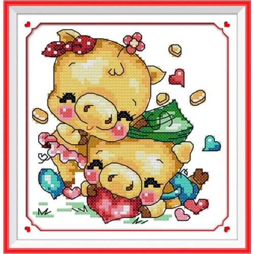 Lovely pig (2) cross stitch kit 14ct 11ct count print canvas stitching embroidery kits