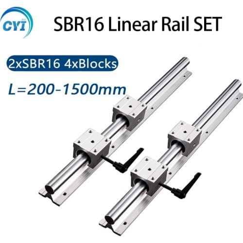 2Pcs SBR16 Linear Rail Guide 300 400 500 600 1000 1200 1500mm + 4pcs SBR16UU Linear Bearing Block LLinear Bearing Blocks for CNC