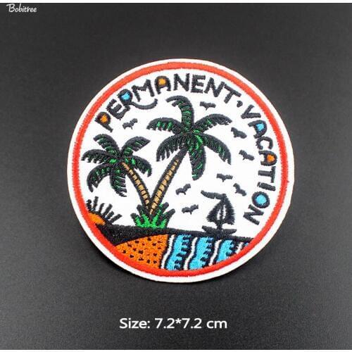 Outdoor Plant Trees Embroidered Patches Round Badges iron-on Transfers for Cloth Stickers Appliques Sewing Supplies