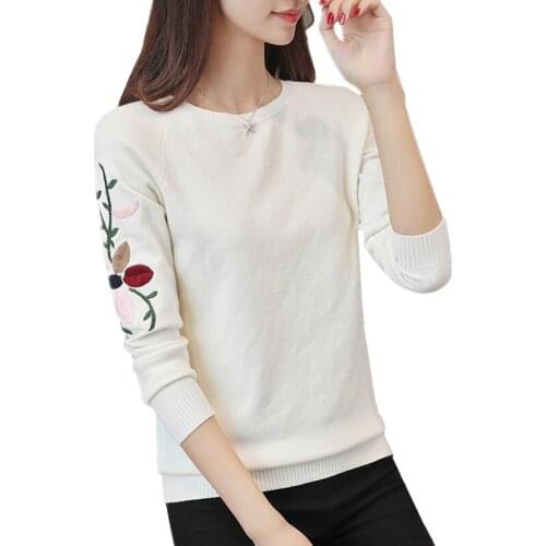 New Fashion 2020 Women Autumn Embroidery Flower Sweater Pullovers Warm Knitted Sweater Pullovers Ladies O Neck Casual Women Tops