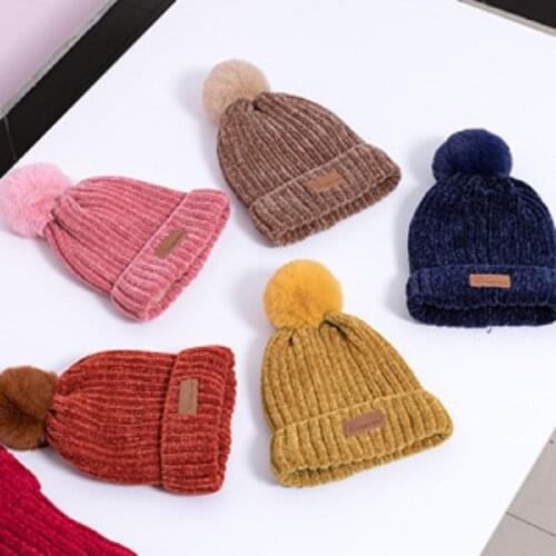 2021 Fashion New Kids Hat Winter Warm Mitten Pom Pom Knitted Hat Autumn Winter Girl And Boy Cap Three Piece Hats Scarf Glove Set