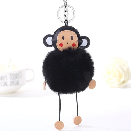 Original New Fluffy Bunny Fur PomPon Monkey Keychain Women Pompom Rabbit Fur Ball Key Chain Women Bag Charm Trinket Wedding Gift