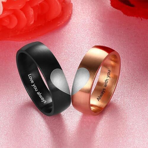 Engraved Love Couple Rings Stainless Steel Black Rose Gold Plated Engagement Wedding Bands for Men Women Promise Jewelry