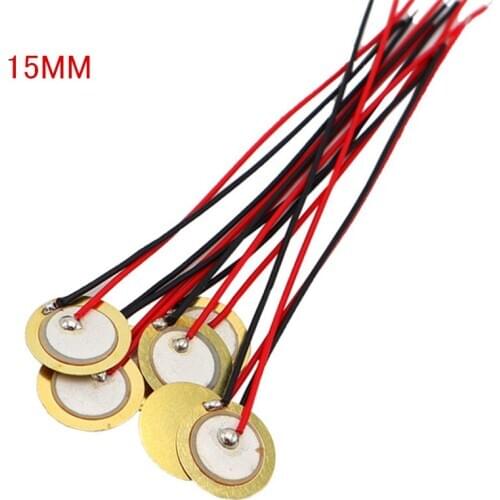 10pcs/lot Piezoelectric Piezo Ceramic Copper sheet Dia 15mm Sounder Sensor Trigger Drum Disc With Wire Copper For Buzzer