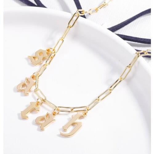 Custom Name Pendants Stainless Steel Personalized A-Z Initial Letters Necklaces For Women Paperclip Chain Punk Style Цепь на шею