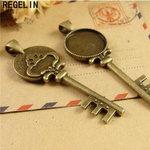 REGELIN Key Pendant Settings Cabochon Base Bezel Trays Blank 10pcs 18mm Fit 18mm Round Cabochons DIY Pendant Necklace Findings