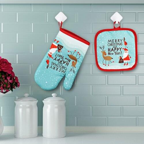 With Coasters New Baking Insulation Gloves For BBQ Or Kitchen Microwave Glove Potholder Polyester Oven Mitts And Potholder Pad