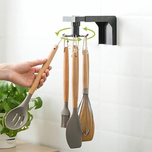 Telescopic Rotating Hook ABS Storage Organizer Nail-free Holder Kitchen Bathroom Bedroom Storage Rack Home Accessories Tools
