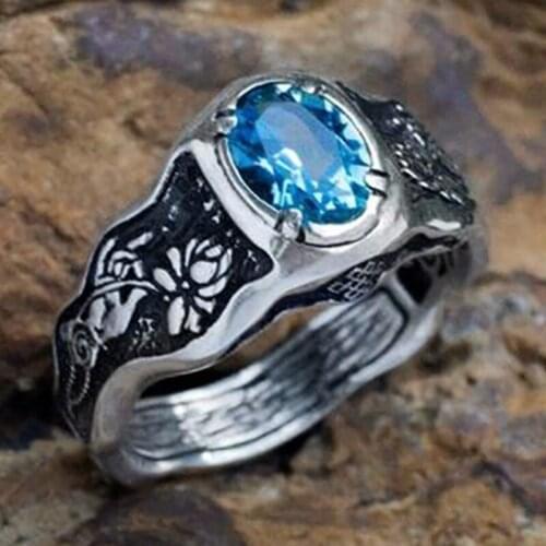 Vintage 925 pure silver sea blue diamond engagement love Anniversary Gift Ring Size 6-10