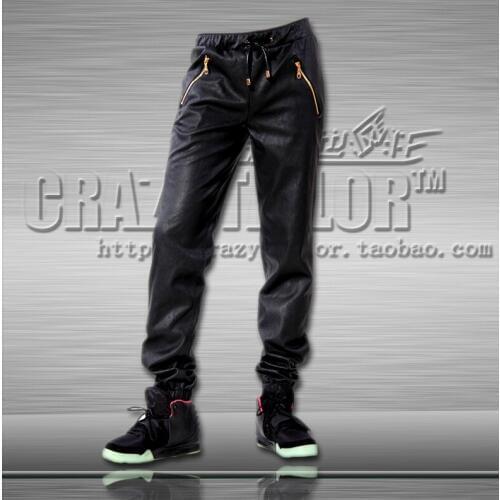 High-end Custom Full Mesh Kanye West Gd Right Zhilong Same Style Mens Brand Leather Pants Trousers , Can Customized