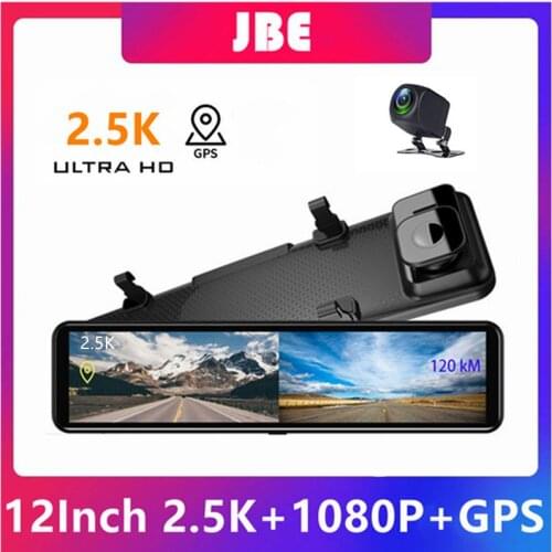 12 Inch Car DVR Stream Media Dash Cam 1440P Touch Screen Dual Lens 2K Video Recorder Rearview Mirror Backup Camera Registrator