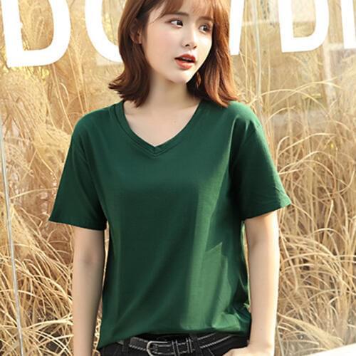 Cotton T shirt Women High Quality V-Neck t shirts 9 Candy Colors Tee Plain Simple Short Sleeve Female Tops Girls Sweet