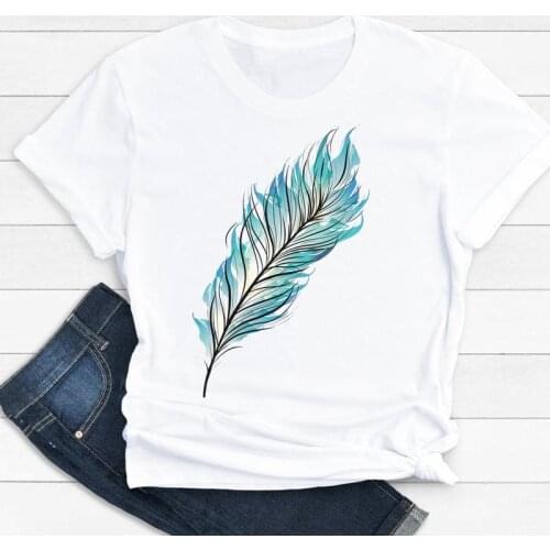 Women Clothes Cartoon Feather Watercolor 2021 New Cute Summer Print Fashion Tshirt Female Short Sleeve Tee Top Graphic T-shirt