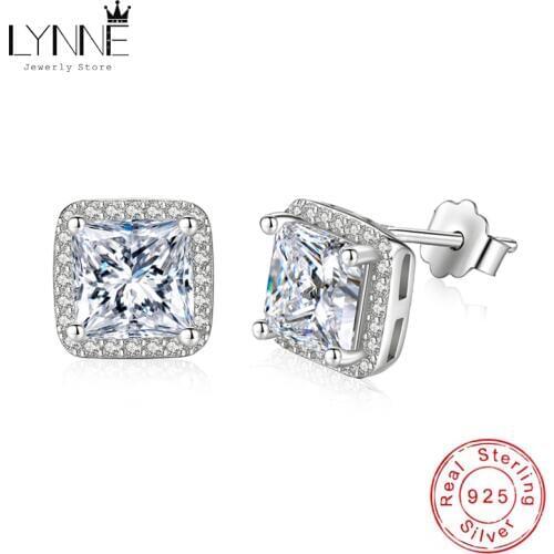 New Fashion Party Luxury Crystal Square Stud Earrings 925 Sterling Silver AAA Zircon Exquisite Ear Stud For Women Jewelry Gift