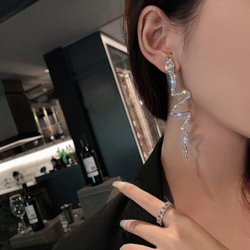 Hiphop Multi Crystal Snake Earrings for Women Party Show Jewelry Geometric Earring Female Brincos Rock Bijoux 2020