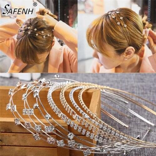 Fashion Women Double Row Crystal Rhinestone Jewelry Headband Head Piece Hair Band For Women Bridal Wedding Accessories