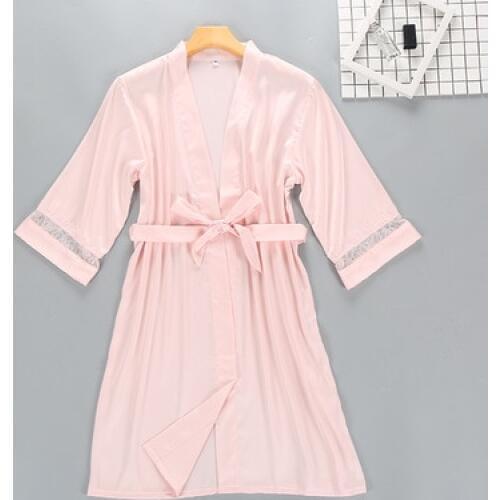 Women Silk Satin Short Night Robe Solid Kimono Robe Sexy Lace Trim Bathrobe Peignoir Bride Bridesmaid Robe Fashion Dressing Gown