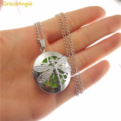 1PC Shiny Silver Color Vivid Butterfly Dragonfly Hollow Locket Charm Pendant Necklace for Making Scented Oil Diffuser Necklace