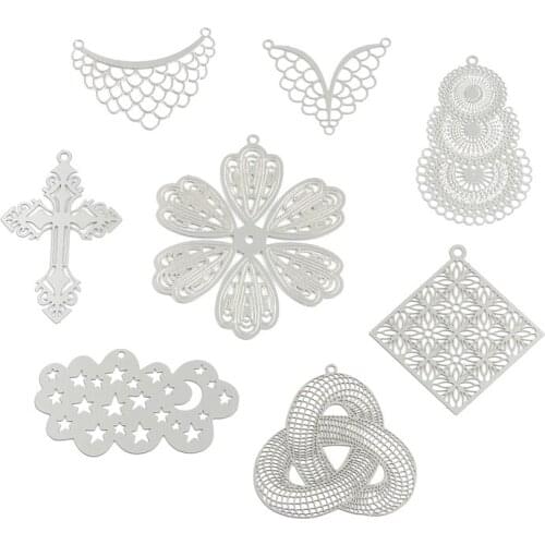 10PCs Hollow Abstract Line Cloud Flower Filigree Stamping Pendants Stainless Steel Feather Sliver Charms For DIY Jewelry Making
