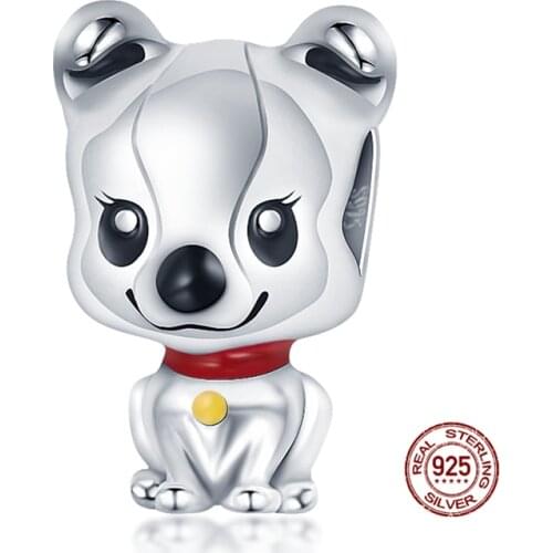 100% Real 925 Sterling Silver Cute Pet Dog Charm Fit Original 3mm Bracelet&Bangle Making Fashion DIY Jewelry For Women