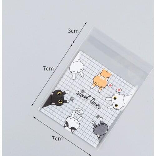 100Pcs Cat Cartoon Candy Gifts Bags Birthday Party Cookie Packaging Self-adhesive Plastic Bags For Biscuits Candy Cake Package