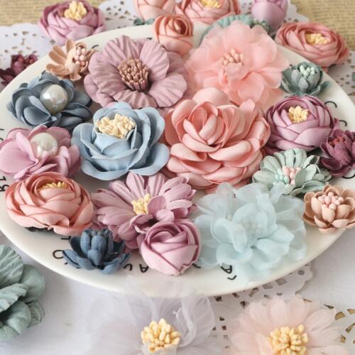 15Pcs/lot Mix Fabric Flowers Simulation Flower Head Decoration Flowers For DIY Accessories