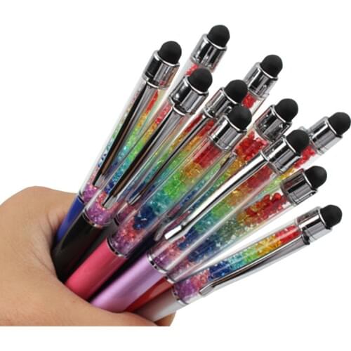 2PCS Creative Rainrow Crystal Pen Diamond Ballpoint Pens Stationery Ballpen Stylus Touch Pen 11 Colors Oily Black Refill 0.7mm