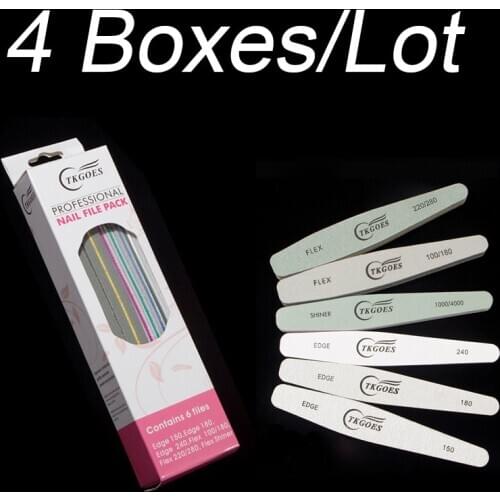 4 Boxes/Lot 6pcs/box Nail Files Grit 110 150 180 220 240 280 1000 4000 Nail Buffer Files Slim kit Set 6 styles Manicure