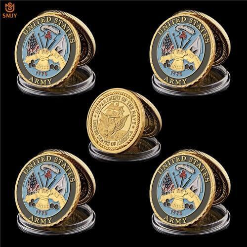 5Pcs1775 USA Department Of The Navy Marine Corps Army Gold Military Medal Token Challenge Coin Collection