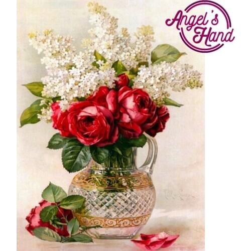 5D Full Diamond Painting Cross Stitch glass vase Diamond Embroidery pattern Diamond Mosaic red flowers picture rhinestone pastes