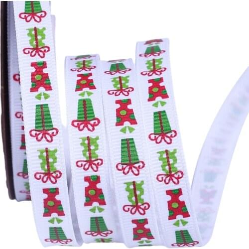 7 Rolls 25 Yards 3/8 Inch Gift Box Printing Christmas Red Green White Grosgrain Ribbon Roll for DIY Crafts Present Wrapping Xma